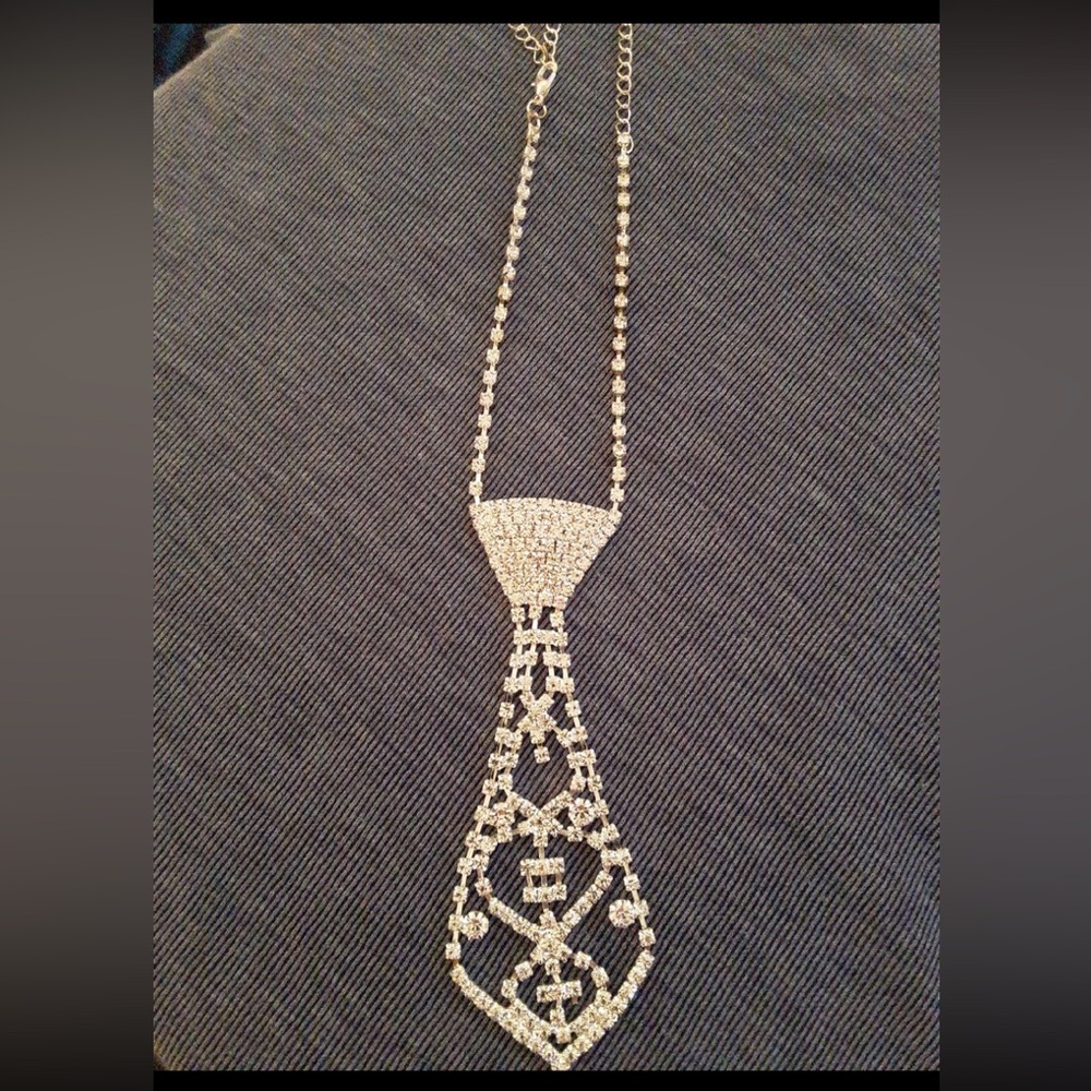 Vintage 1980s,  Gorgeous Rhinestone Tie
Necklace
